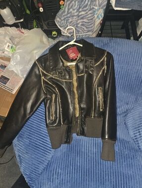 Hot Kiss Black Faux Leather Jacket with Olive Fur Lining